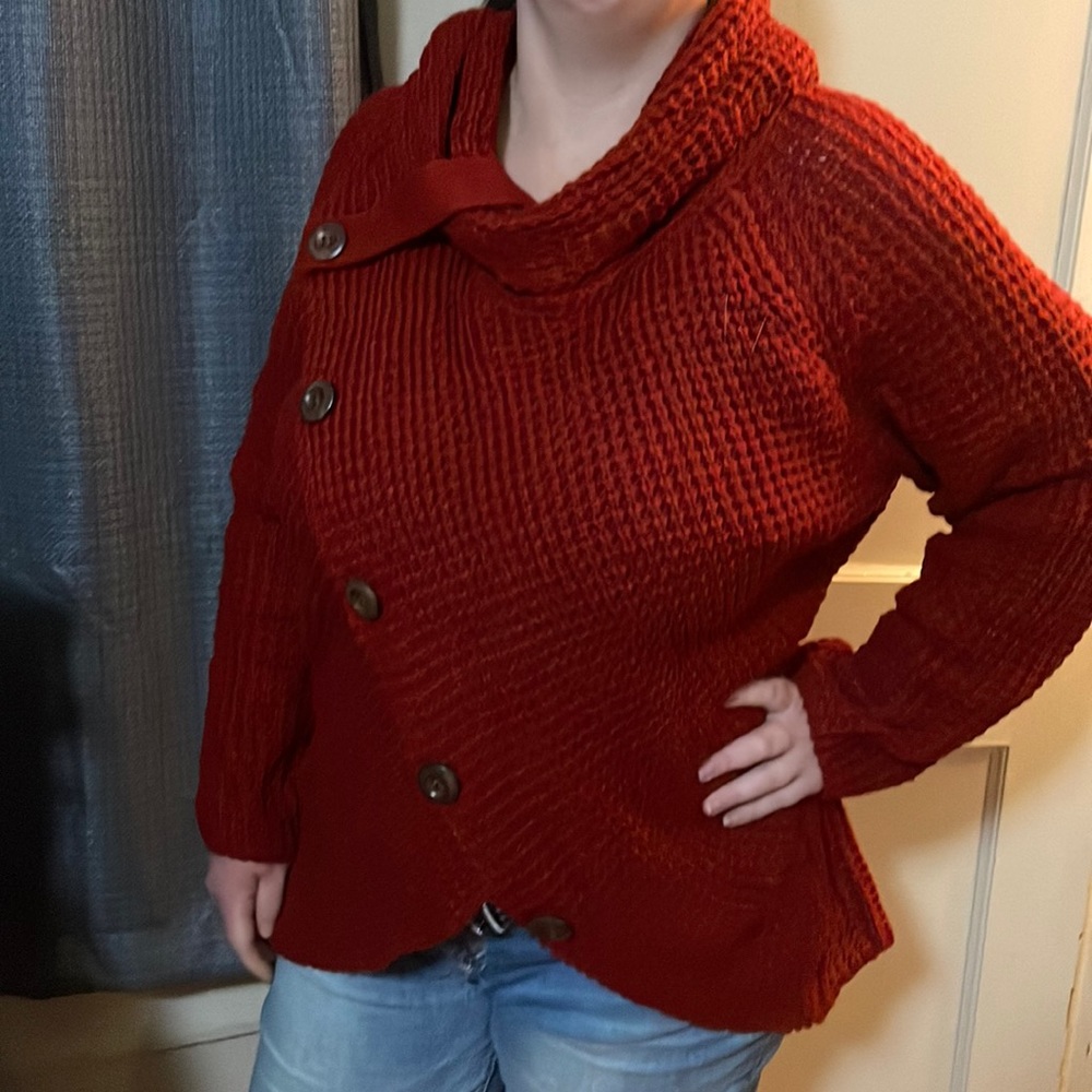 Red knit cowl neck sweater size XXL